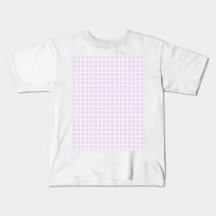 Lavender Purple and White Graph Grid Pattern Kids T-Shirt